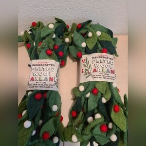 NWT Trader Joe's Handcrafted Wool Garland 9 ft. long (2 strands)-Holly/Mistletoe